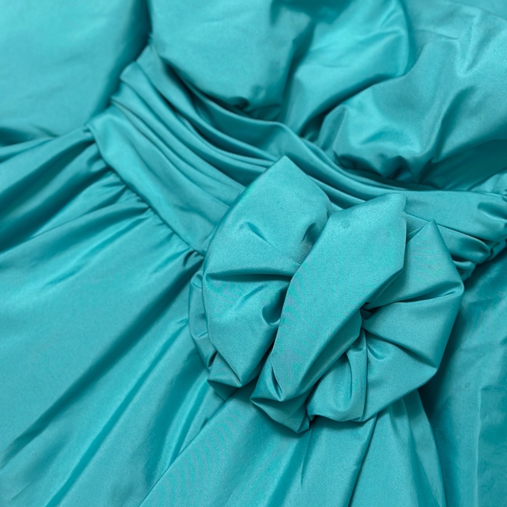 1950s Style Vintage Seafoam Green Blue Tea Length Crumb Catcher Gather Bow Dress